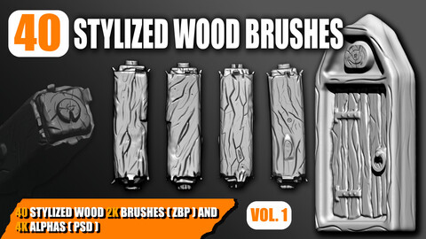 40 Stylized wood Brushes and Alphas: Vol 01