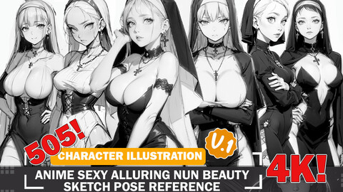 505 Anime Sexy Alluring Nun Fashion Beauty Sketch Pose Characters Intricate Designs and Designs Reference Art V1 4K