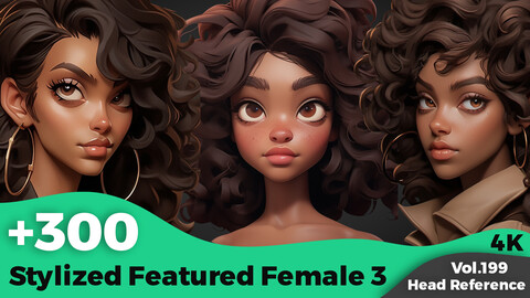 +300 Stylized Featured Female 3 Head Sculpt Reference Images(4k)