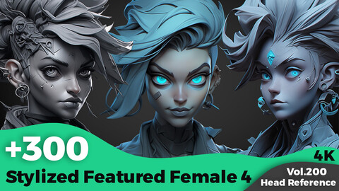 +300 Stylized Featured Female 4 Head Sculpt Reference Images(4k)