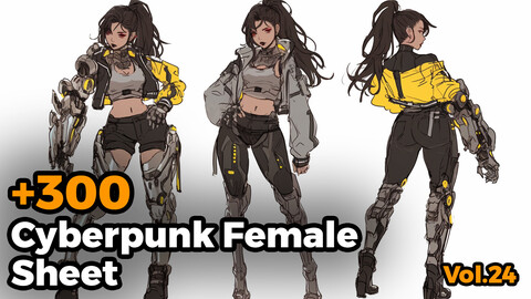 +300 Cyberpunk Female Sheet Reference Images(4k)