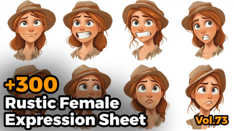 +350 Rustic Female Expression Sheet(4k)