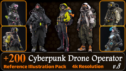 200 Cyberpunk Drone Operator Reference Pack | 4K | v.8