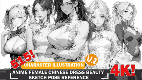 515 Various Anime Female Chinese Dress Beauty Sketch Pose Characters Reference Intricate Designs and Designs Reference Art V2 4K