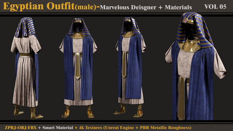 Egyptian Outfit-MD/Clo3d + Smart Material + 4K Textures + OBJ + FBX (vol 05)