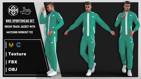 Nike Sportswear Set Green Track Jacket with Matching Workout Tee