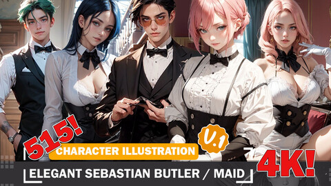 515 Elegant Sebastian Butler and Maid Diverse Outfit Character Design Reference Art V1 4K