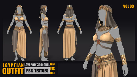 Egyptian Outfit Low-Poly 3D Model with PBR Textures Vol 03