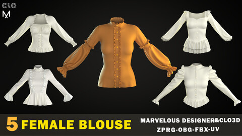 5 BLOUSE FEMALE '' Includes 1 Free Item '' ( CLO3D , obg + fbx )