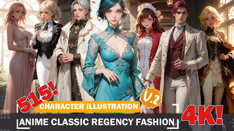 515 Anime Regency Classic Fashion Characters Diverse Outfit Character Design Reference Art V2 4K