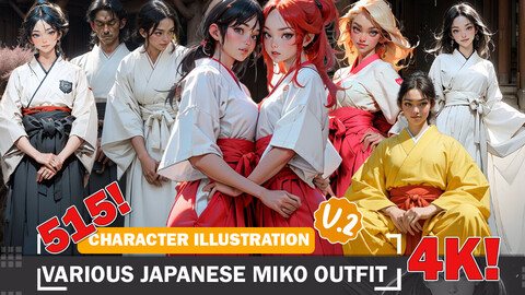 515 Anime Various Japanese Miko Outfits Diverse Character and Outfit Reference Intricate Design Ideas V2 4K