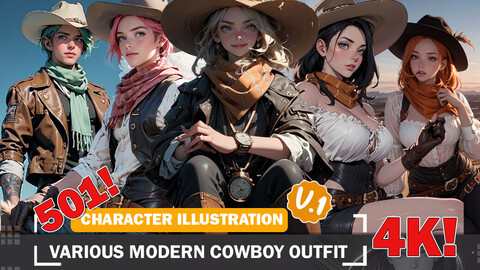 501 Various Modern Cowboy Outfit Diverse Character Design Reference Art V1 4K