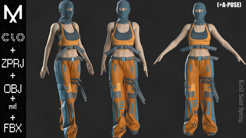 New Outfit Female Marvelous designer/Clo3d OBJ mtl FBX ZPRJ + A-POSE