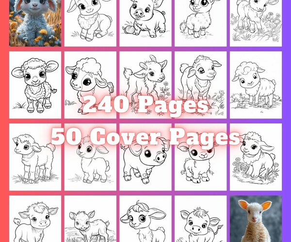 Artstation - 240 Cute Farm Animals Coloring Book, Farm Animals Coloring 