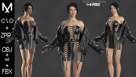 Female Outfit Marvelous designer/Clo3d OBJ mtl FBX ZPRJ +A-POSE