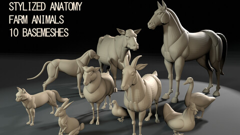 10 Stylized Farm Animals Basemeshes