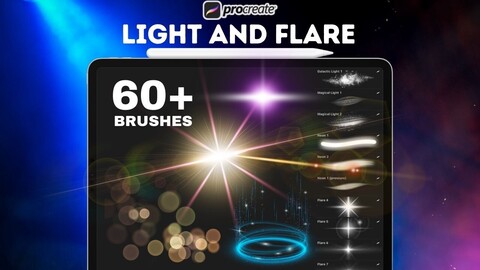 60+ light and flare brushes for Procreate, Procreate Light Effect Brushes, Lens Flare Procreate Brushes, light spots, sparkling brushes