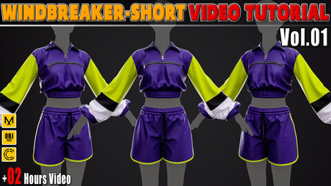 Windbreaker-Short + Clo3D/Marvelous + Video Tutorial + ZPRJ + OBJ + UV+ Texture Vol.01