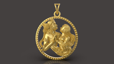 Radha Krishna Loving Pendant File - 0052