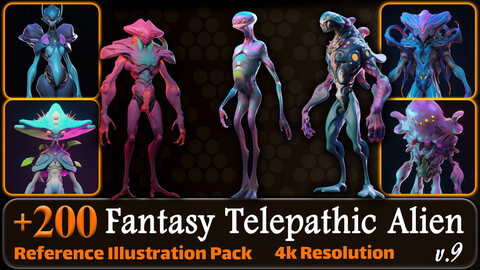 200 Fantasy Telepathic Alien Reference Pack | 4K | v.9