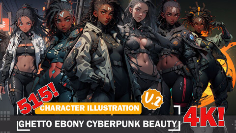 515 Ghetto Ebony Cyberpunk Beauty Diverse Outfit Character Design Reference Art V2 4K