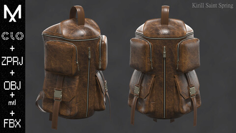 Leather Backpack #22 Marvelous designer/Clo3d OBJ mtl FBX ZPRJ