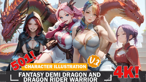 501 Fantasy Demi-Dragon and Dragon Rider Warrior Diverse Outfit Character Design Reference Art V2 4K