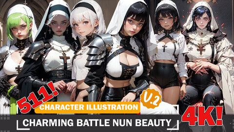 511 Charming Battle Nun Beauty Diverse Outfit Character Design Reference Art V2 4K