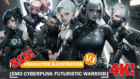 515 Emo Cyberpunk Futuristic Warriors Diverse Outfit Character Design Reference Art V1 4K