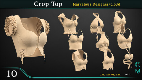 10 Crop top (Women) Marvelous Designer/Clo3D project file+OBJ,FBX