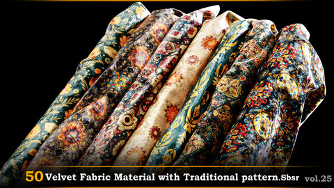 50 Velvet Fabric Material With Traditional pattern.SBSR.Vol25