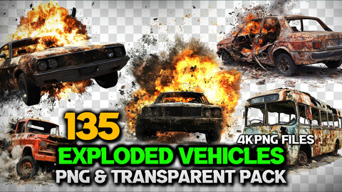 135 Exploded Vehicles - Transparent ( PNG Files )-4K- High Quality