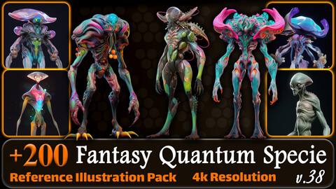 200 Fantasy Quantum Specie Alien Reference Pack | 4K | v.38