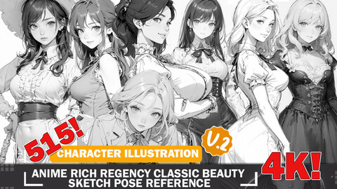 515 Various Anime Rich Regency Classical Beauty Sketch  Pose Characters Reference Intricate Designs and Designs Reference Art V2 4K