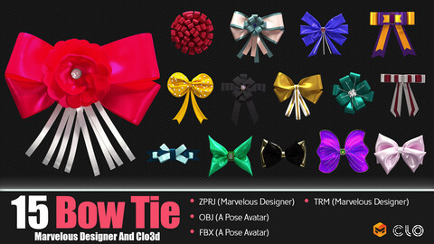 15 BowTie Accessories (CLO3D, MD PROJECTS+OBJ+FBX+TRM) Vol 01