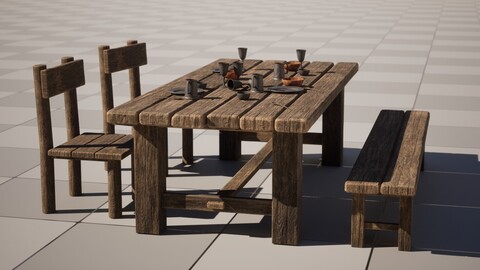 Medieval Table Set A - Unreal Engine 5 Asset Pack - FBX - OBJ - STL