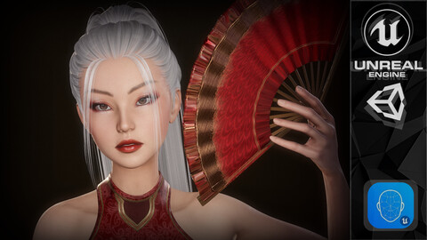 Lady With Fans Low-poly 3D model