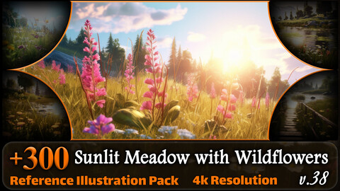 300 Sunlit Meadow with Wildflowers Reference Pack | 4K | v.38