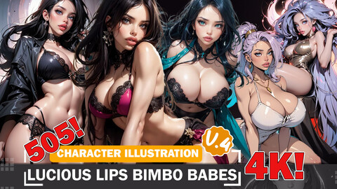 505 Luscious Lips Bimbo Babes Diverse Outfit Character Design Reference Art V4 4K