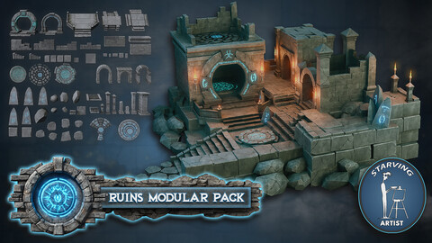 Blender, Unity & UE5 Stylized Stone Ruin Modular Asset Pack