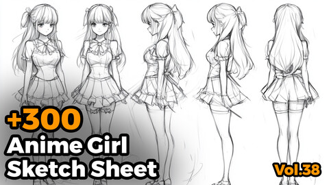 +300 Anime Girl Sketch Sheet(4k)