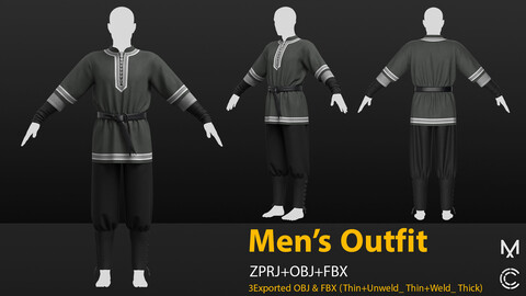 Men's Outfit (VOL1) Marvelous Designer/Clo3D ZPRJ,OBJ,FBX,UV