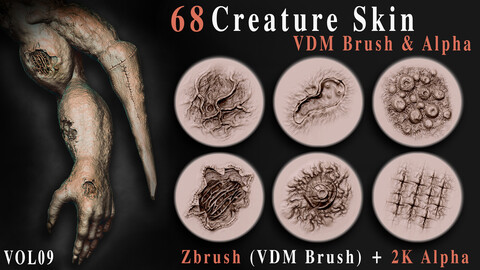 68 Creature Skin VDM Brush & Alpha - Vol09