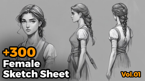 +300 Female Sketch Sheet(4k) Reference Images(4k)