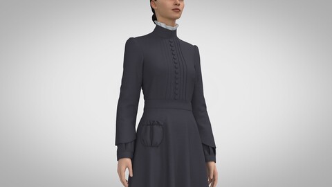 Edwardian Dress, Clo, Marvelous Designer +obj, fbx