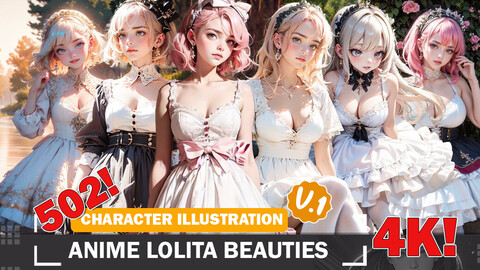 502 Anime Lolita Beauties Diverse Outfit Character Design Reference Art V1 4K