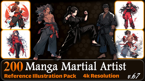 200 Manga Martial Artist (Full Body) Reference Pack | 4K | v.67