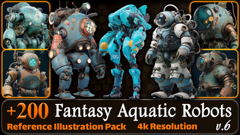 200 Fantasy Aquatic Robots Reference Pack | 4K | v.6