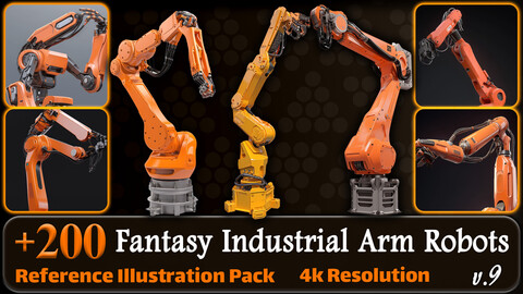 200 Fantasy Industrial Arm Robots Reference Pack | 4K | v.9