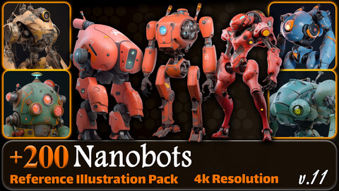 200 Fantasy Nanobots Robots Reference Pack | 4K | v.11